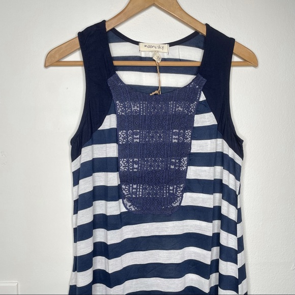 Moon & Sky Lace Striped Tank Top Navy Blue Size L - Picture 3 of 10